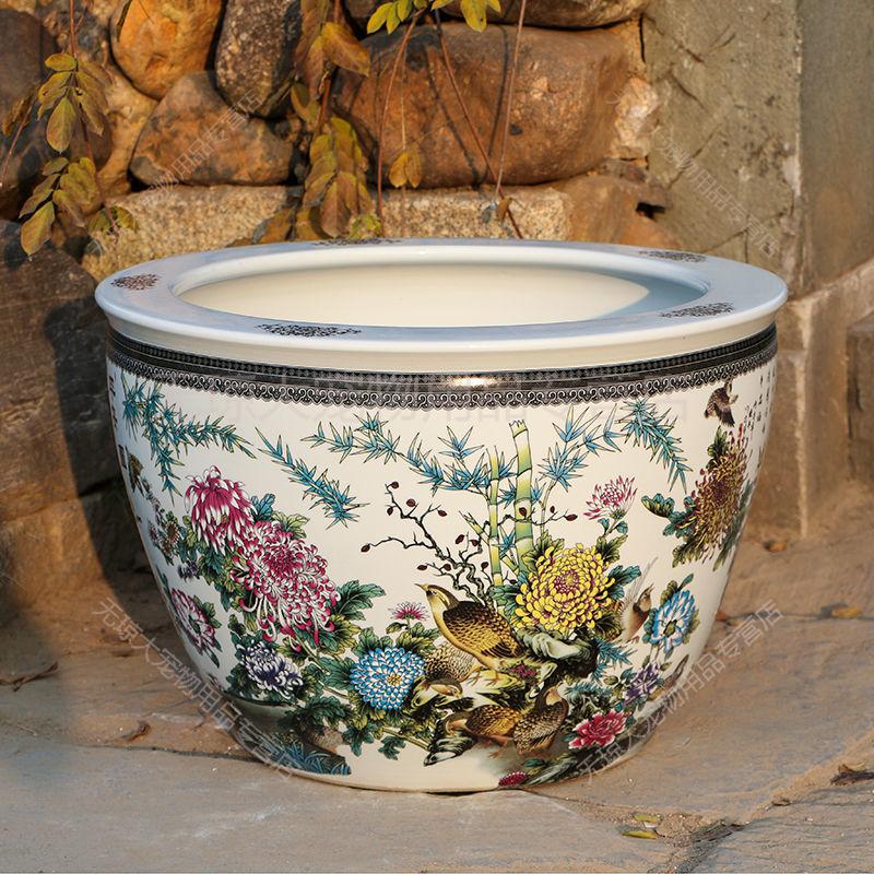 景德镇陶瓷鱼缸 手工烧制青花瓷水缸老式养鱼盆大水缸荷花缸家用庭院