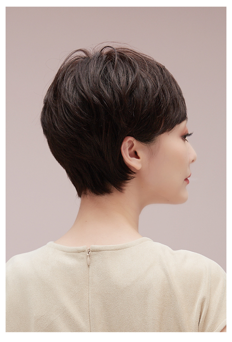 爱莫尔女短发真发假发女短发妈妈假发真发真人发头套假发女士中老年发