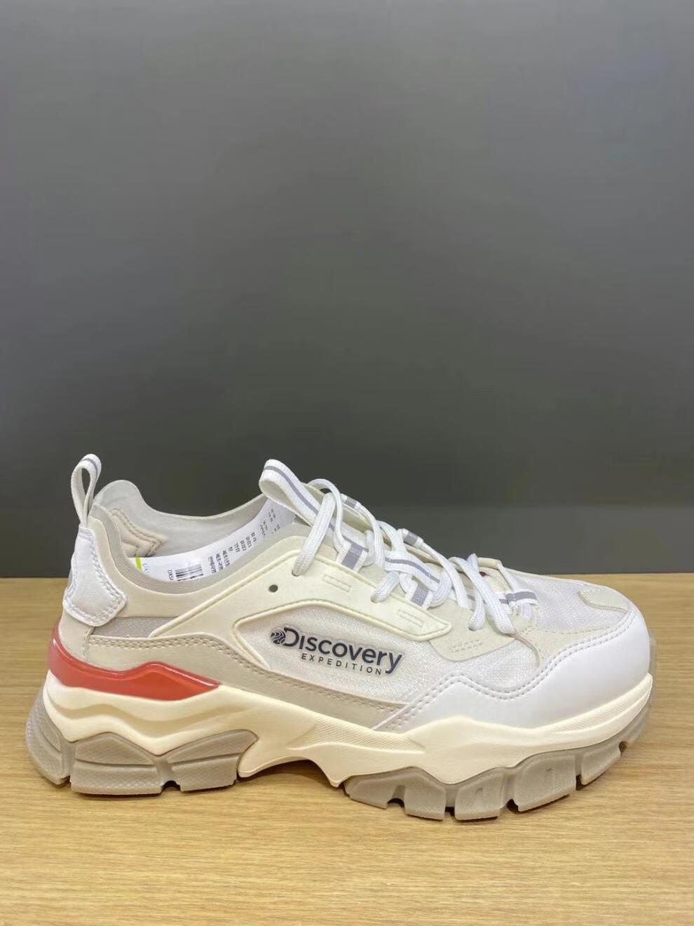 discovery 老爹鞋韩国同款探索发现休余文乐字母小标运动鞋男女 红尾