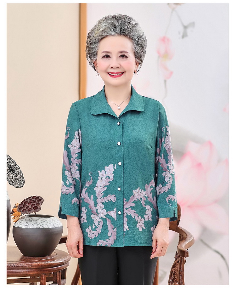 袖衣服老人女夏天穿的短衬衫衬衣七分袖妈妈衫衣短袖中老年人上衣寸衣