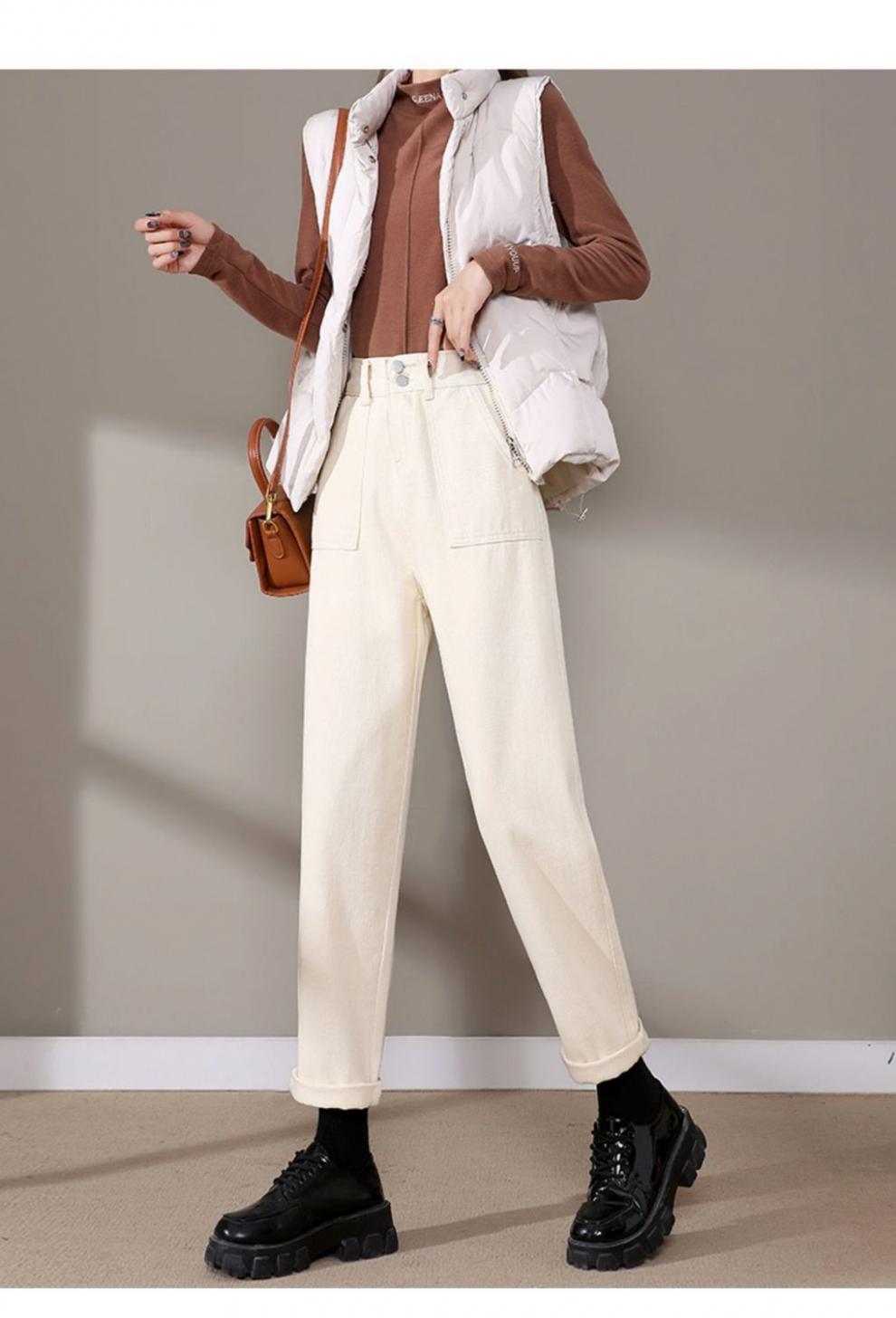 春秋季新款高腰宽松直筒显瘦萝卜休闲哈伦裤米白破洞款m适合100115斤