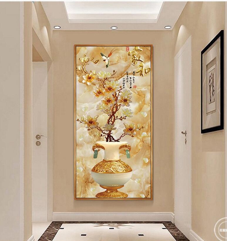 京茂入户玄关装饰画竖版走廊过道挂画现代简约风水墙壁画晶瓷镶钻黄金