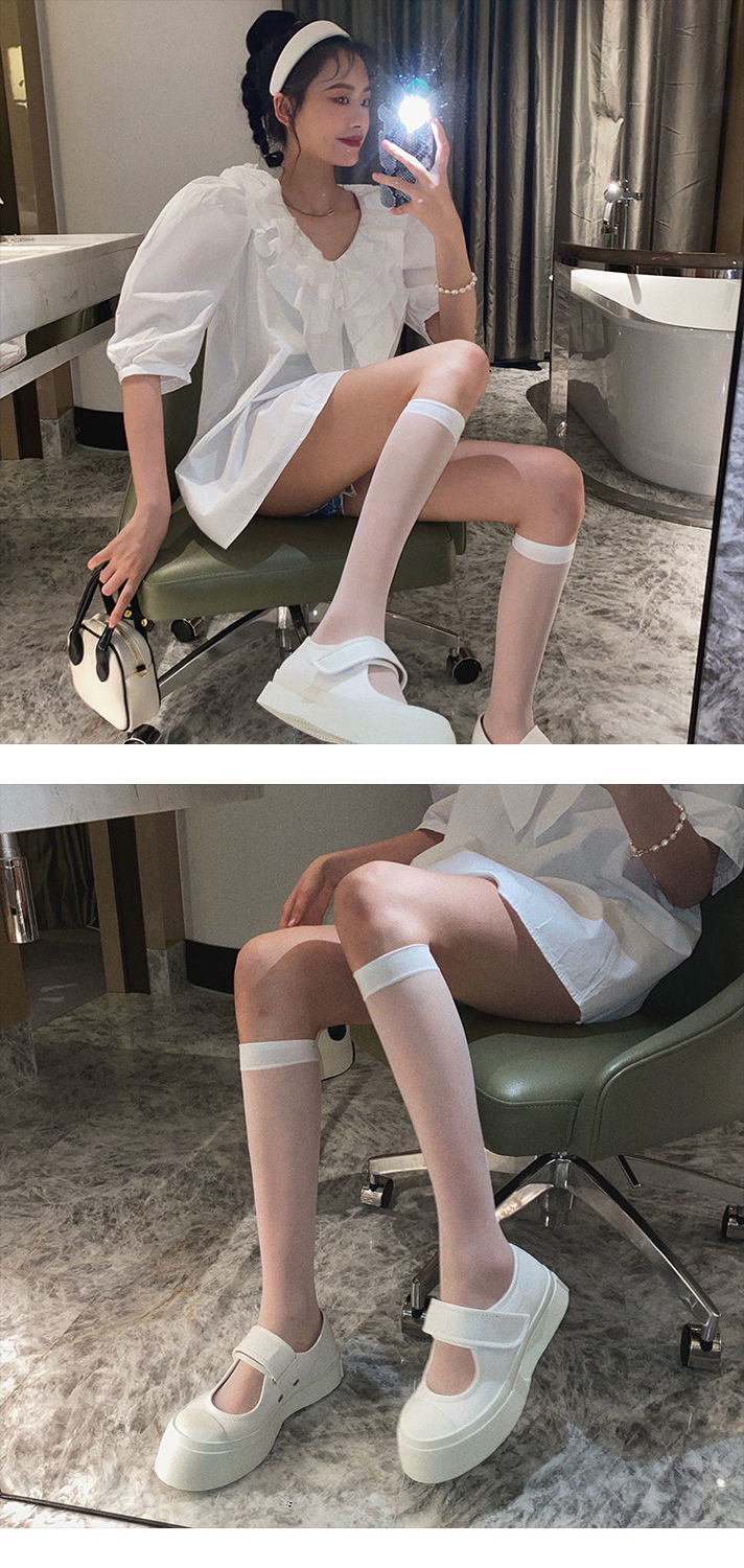亚百鹿新品即膝白色长袜袜子女中筒袜透明白色小腿丝袜jk长筒袜夏季薄