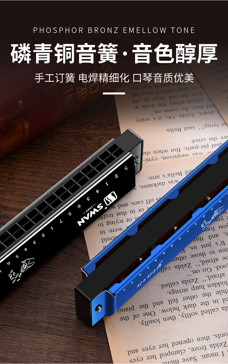 复音口琴c调 学生儿童男女生入门全音阶标识28宽音域重音成人演奏自学
