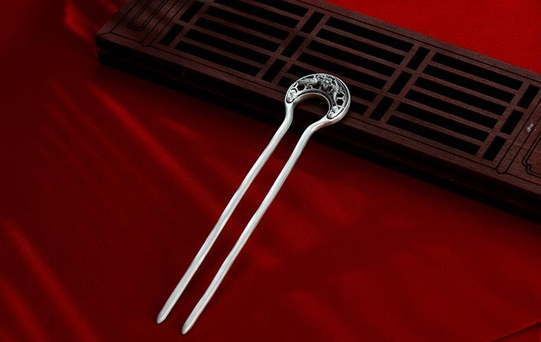 鹿境人银饰s925银簪子梅花福字银发簪发饰古风结婚银发钗盘发夹 发簪