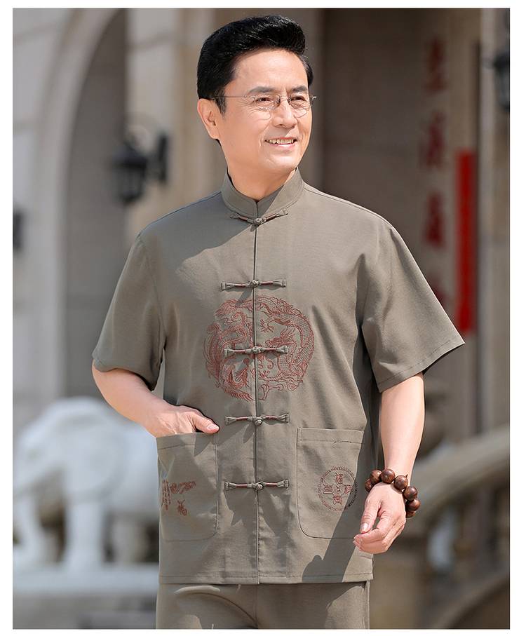 唐装男中老年人夏装男装汉中国风老人衣服爷爷装爸爸宽松短袖套装夏春