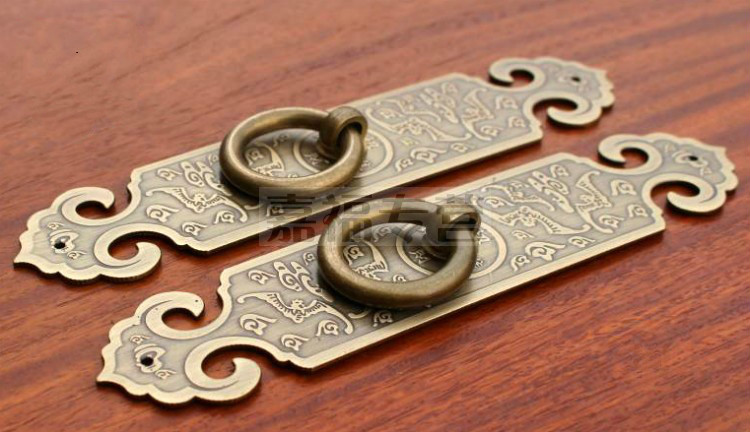 定制中式仿古明清家具铜配件纯铜明装书柜直条橱柜衣柜铜拉手柜门把手