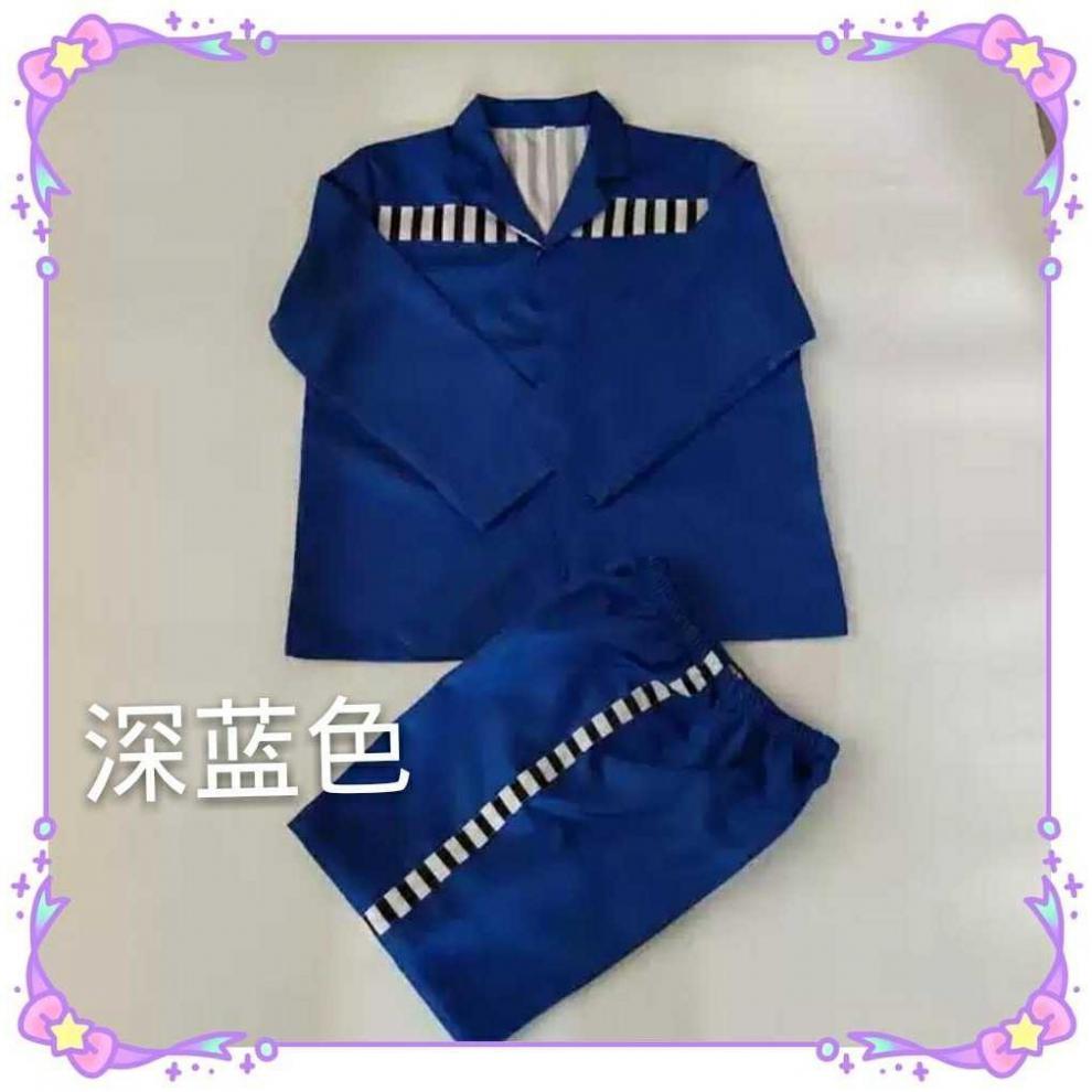 囚犯衣万圣节表演服监狱犯人囚服长袖印字印编码秋冬款劳改服 蓝色