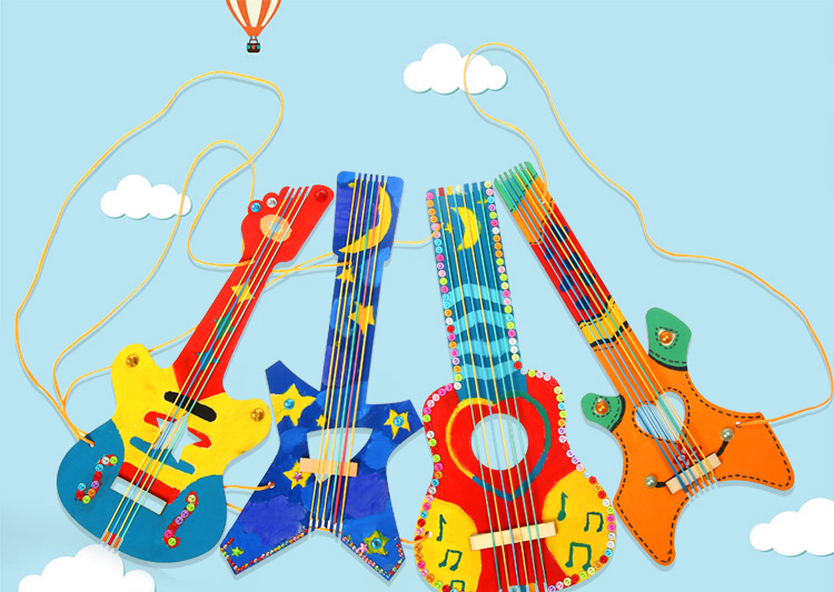 绘画涂鸦吉他儿童手工diy绘画涂鸦白坯木制吉他幼儿园自制乐器吉它