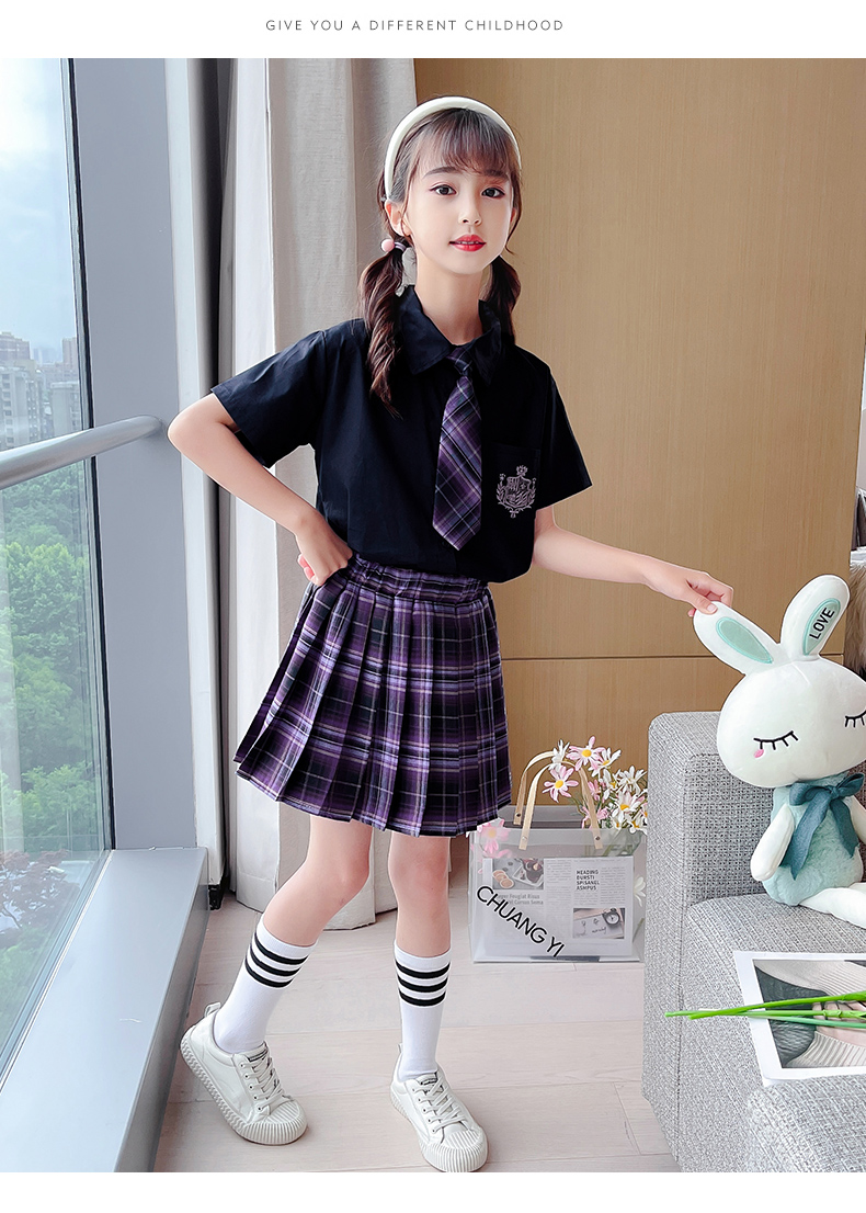 小女孩裙子夏天jk制服电竞少女夏装短袖套装夏季洋气格裙小学生校服