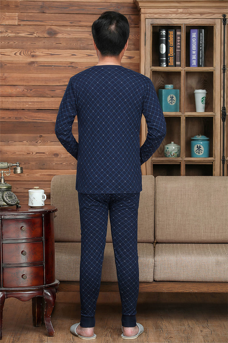 开衫中老年保暖内衣男套装纯棉老年人秋衣秋裤开襟毛衫对襟打底衣全身