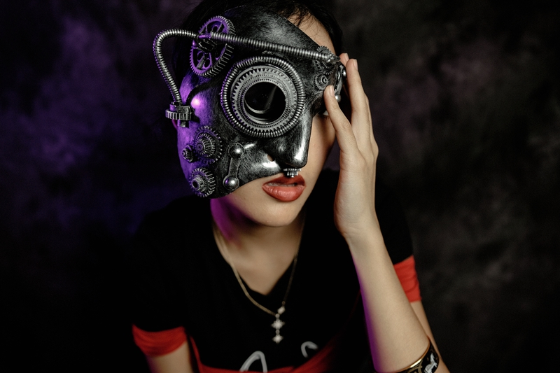 机械面具歌剧魅影朋克复古做旧半脸男士女士面具铆钉蒸汽年会款pu红23