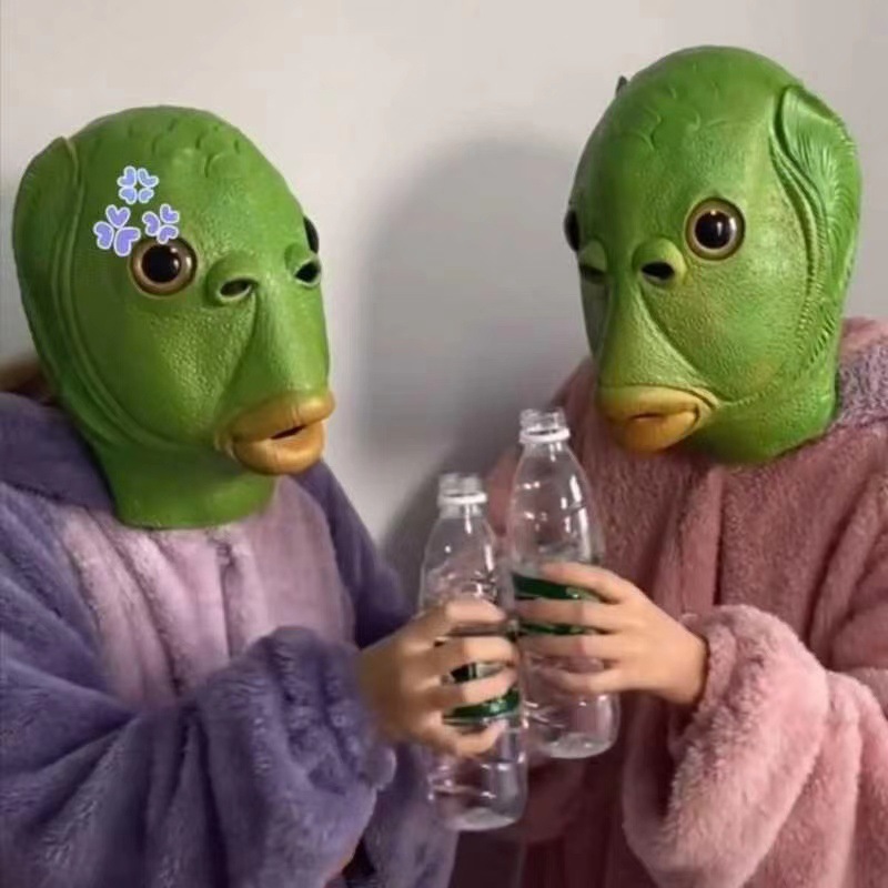 抖音绿头鱼头套面具绿鱼头鱼头怪怪人鱼头套绿头怪网红全脸无味绿鱼怪