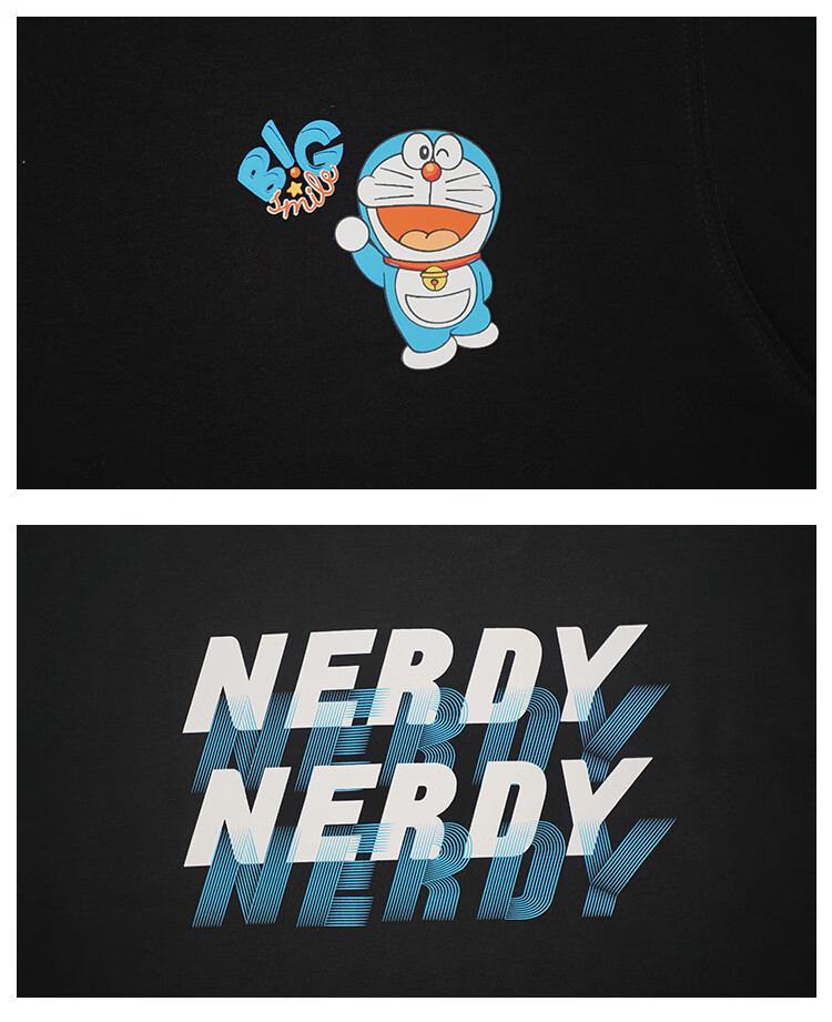 nerdy哆啦a梦联名系列款情侣doraemon短袖t恤背标滑板黑色l