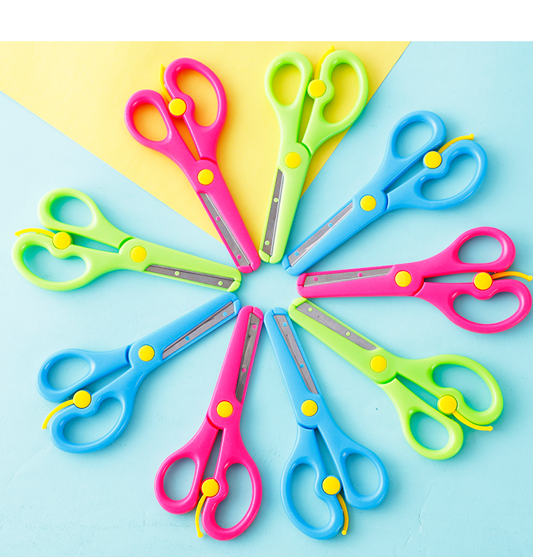 园diy手工不伤手安全多功能学生美工塑料小剪子批发蓝绿1把塑料剪刀