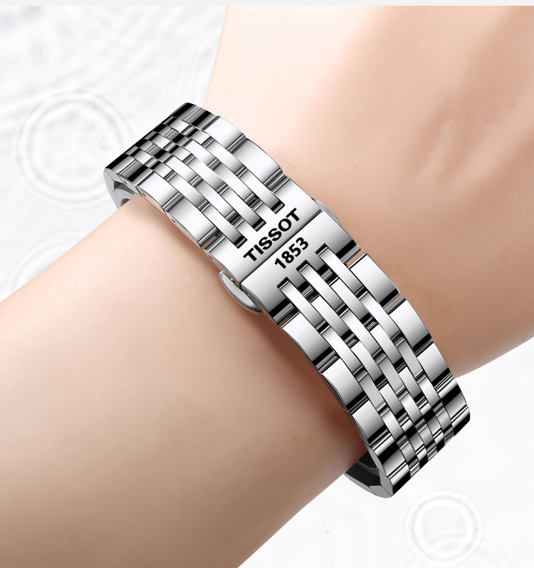 天梭1853表带力洛克t41钢带男女通用俊雅t063杜鲁尔t099库图表链钢色