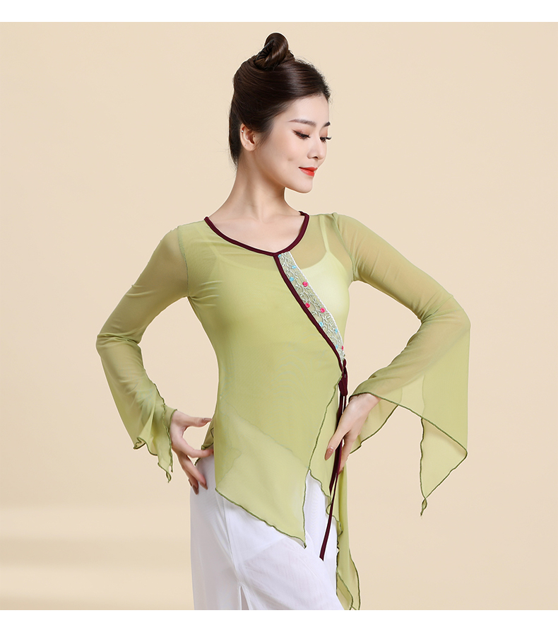 舞蹈服古典舞练功服女纱衣仙气飘逸上衣夏中国民族舞演出服装烟雾蓝