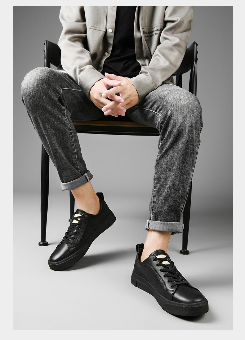 与狼共舞男鞋2021秋季新款休闲鞋男士牛皮潮鞋黑色鞋子百搭板鞋男白色