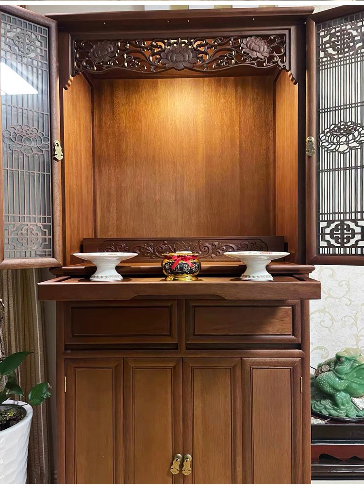 吉旺来金梨木佛龛立柜供台带门佛堂家用客厅供奉菩萨莲花供桌新款财神