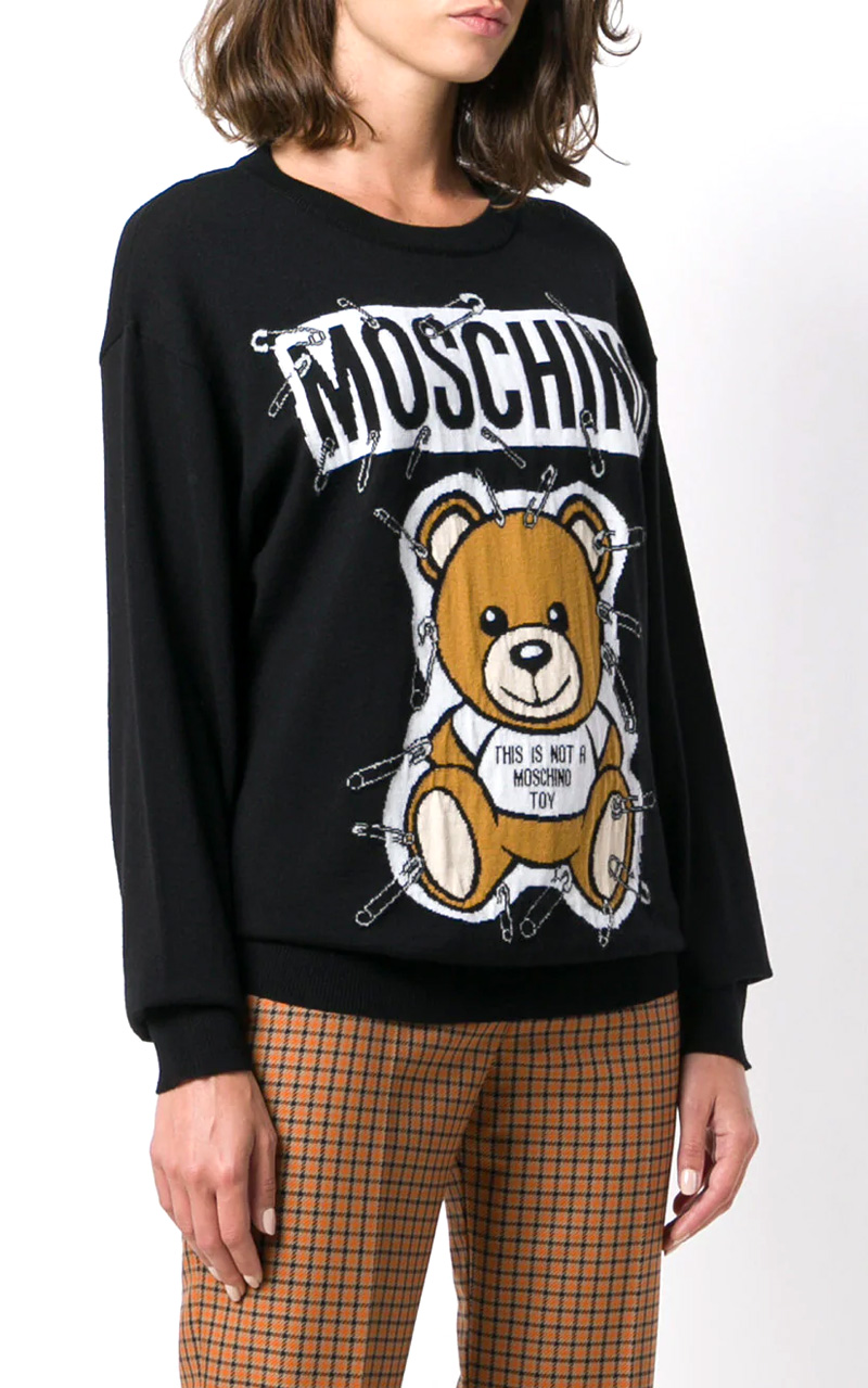 moschino莫斯奇诺女装小熊别针羊毛针织衫v09195501v1001白色xs