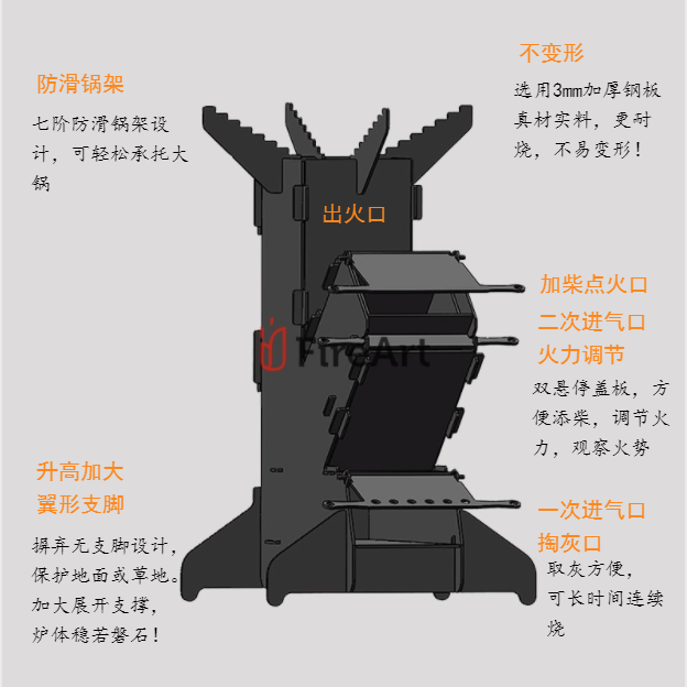 火箭炉 火箭炉户外柴火炉便携进口大号升级版家用柴火灶室外取暖拆卸