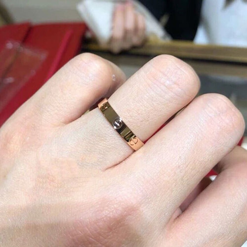 【不掉色】卡家戒指满天星玫瑰金love对戒情侣三排钻莫桑钻戒 普通版