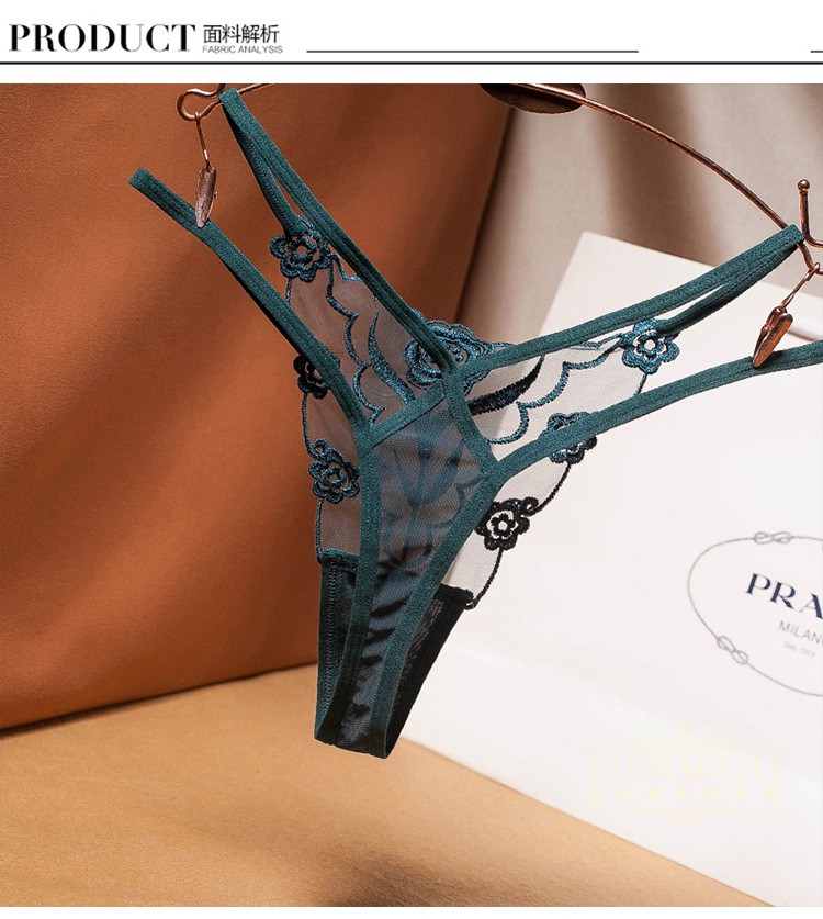 法玛莎品牌性感绣花网纱女士丁字裤少女透明少妇诱惑内裤 红色 均码