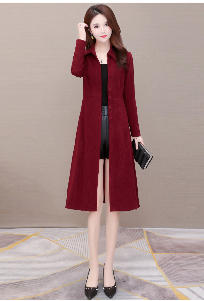 皮尔卡丹轻奢高档女装红色风衣女秋装2021新款洋气显瘦修身中长款百搭