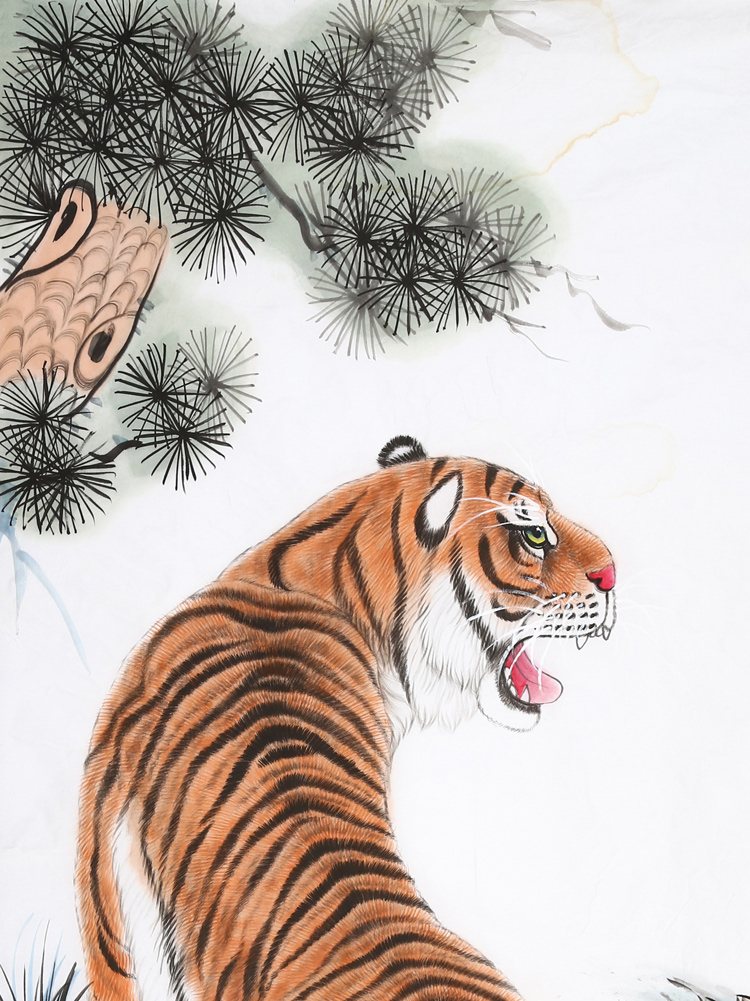 名家冯大中字画工笔老虎四尺竖幅精品国画纯手绘名人书画作品收藏纯