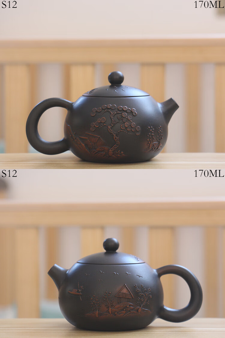 惢琪 紫陶壶云南建水紫陶茶壶 yz大师全手工堆雕浮雕龙老虎紫陶壶 球