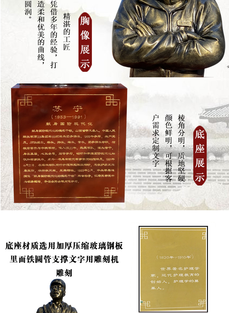 玻璃钢十大英模雕塑铸铜红军公园校园美食街人物景观雕像摆件定制款式