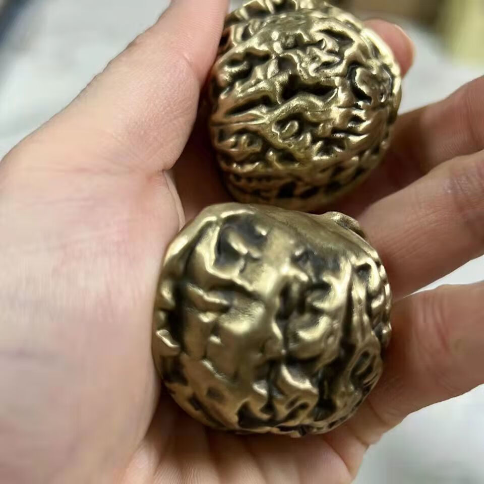 狮子头纯铜核桃文玩黄铜核桃收藏品铜手把件健身球男士耐磨把玩礼品