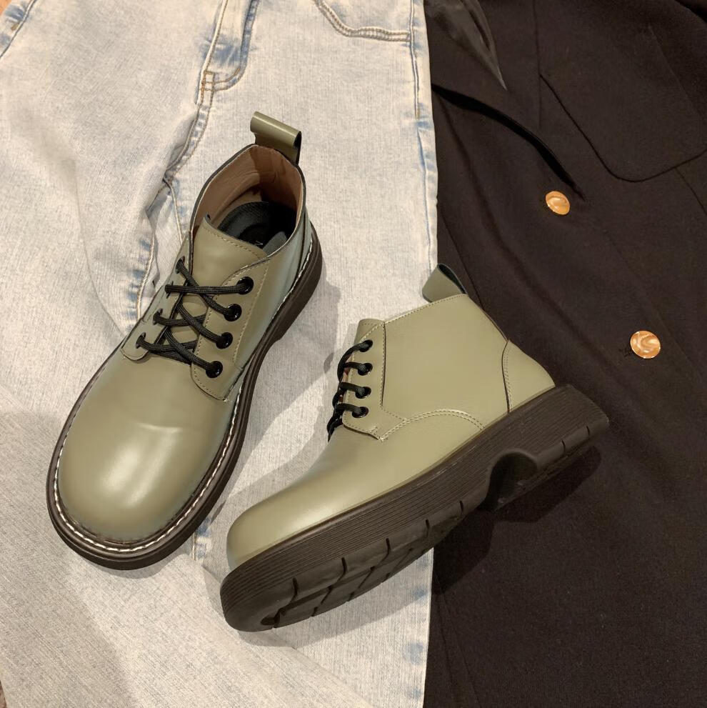 思鸾【南风】复古低帮马丁靴系带单鞋女2021新款秋百搭休闲厚底靴子