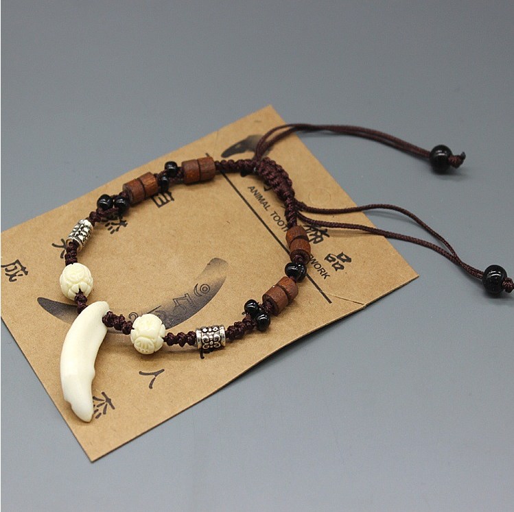 正玄古善真黑狗牙手链成人手工编织狼牙齿手链情侣本命年手串项链六字