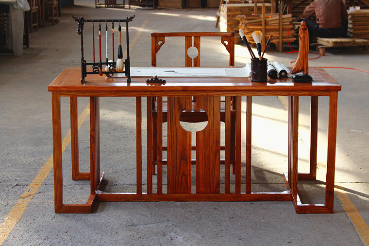 新中式书案书法桌实木书桌书画桌禅意家具国学毛笔桌写字台书案 1米38