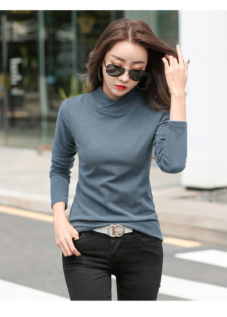 双面德绒半高领打底衫女2021新款秋冬季内搭纯色长袖t恤加绒保暖百搭