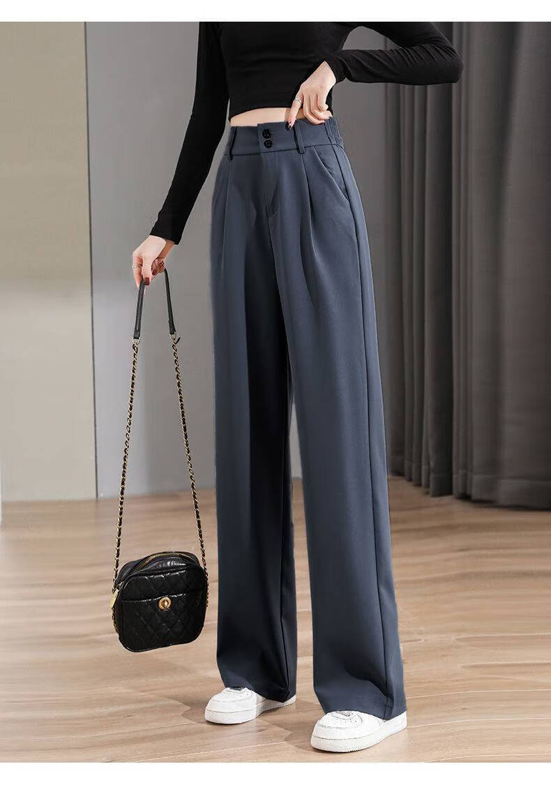 阔腿裤女高腰垂感宽松休闲小个子春秋2021新款直筒拖地西装裤女士女式