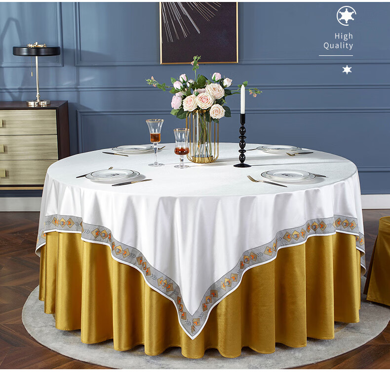 新款中式饭店大圆桌布圆形酒店台布餐厅宴会会议桌布家用布艺定制浅