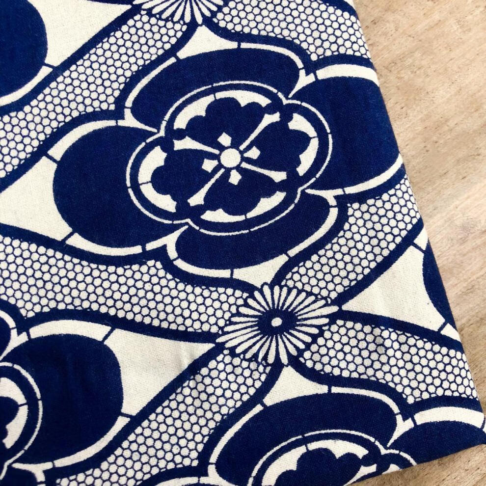 靛蓝染布料 日本蓝染古布花型植物靛蓝印花布拔染型染蜡染手工服装
