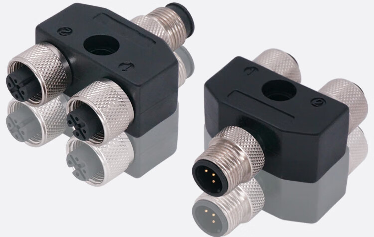 航空插头接头m12-4芯5芯三通y型分插头 分配转接头分配器母转公母 4芯