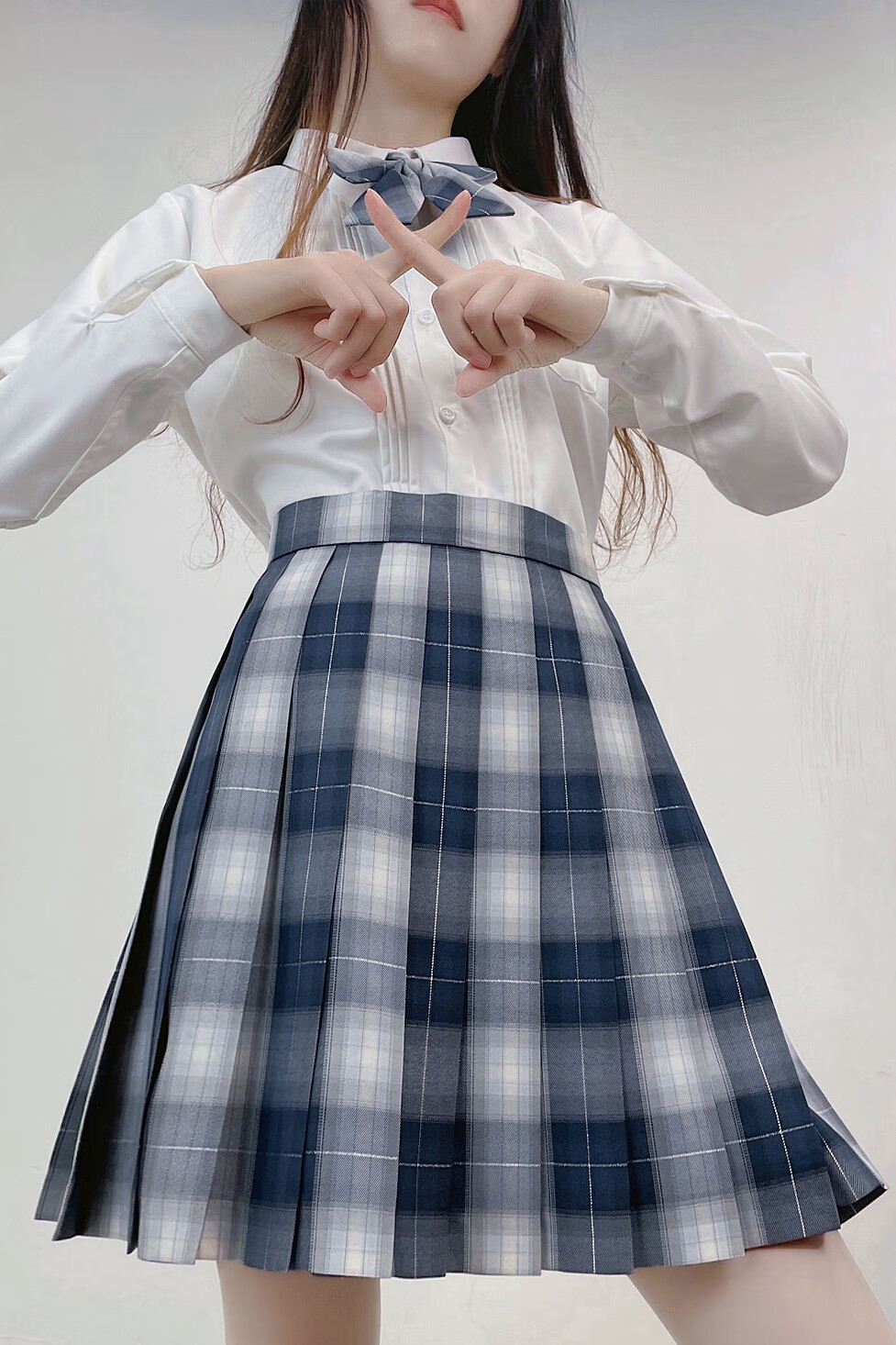 圣洛锋梦幻星空原创jk格裙银线格裙百褶裙春秋42cm裙长领结l