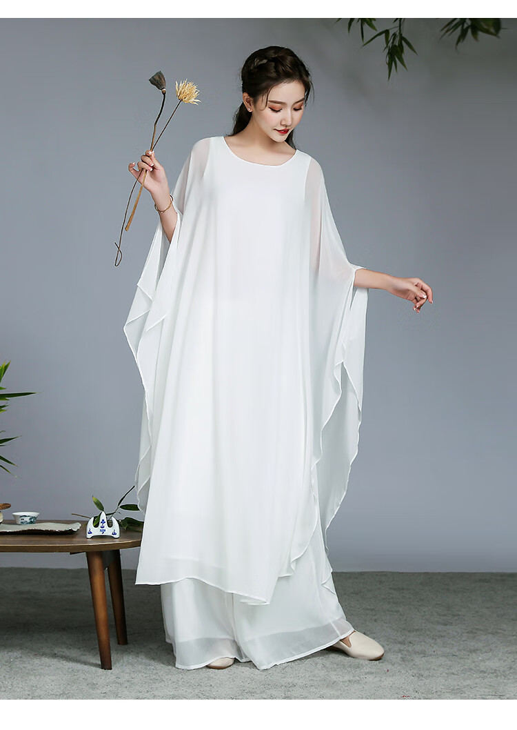禅舞女人服装新款茶艺师秋冬款三层套装茶中国风仙范白色禅意飘逸中式