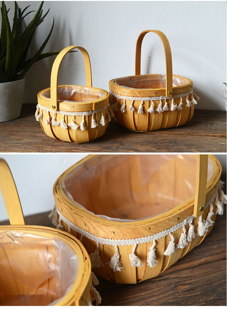 花篮木片编织壁挂绿萝花蓝子手工可手提花盆小花篮子花卉创意 h款