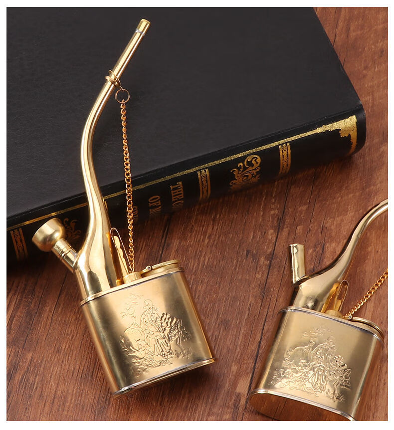 老式水烟斗金泰纯铜水烟壶烟袋两用型水烟袋黄铜水过滤烟斗黄铜608