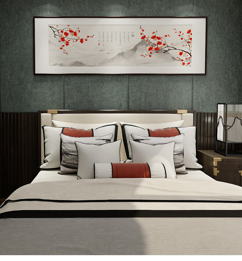 恋瑶主卧新中式床头装饰画水墨花鸟客厅挂画梅花卧室背景墙壁画横款a