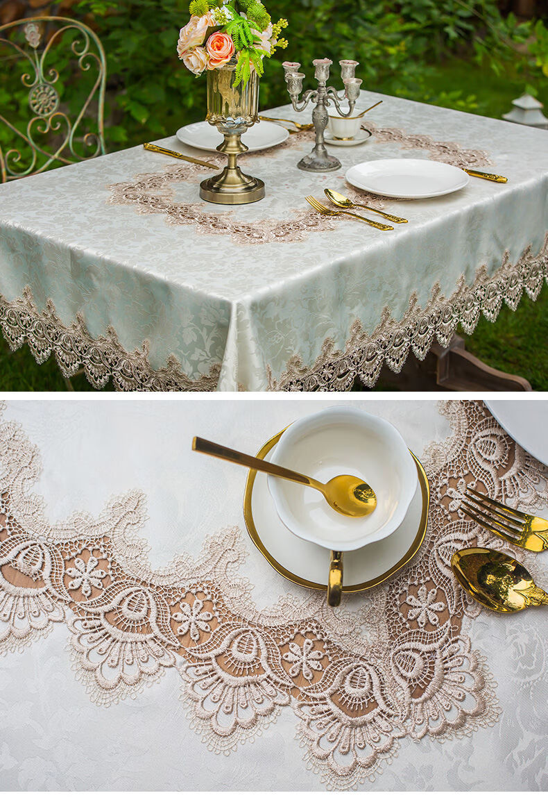 蕾丝桌布防水防油免洗餐桌垫茶几桌布长方形台布桌旗布欧式餐桌布米咖