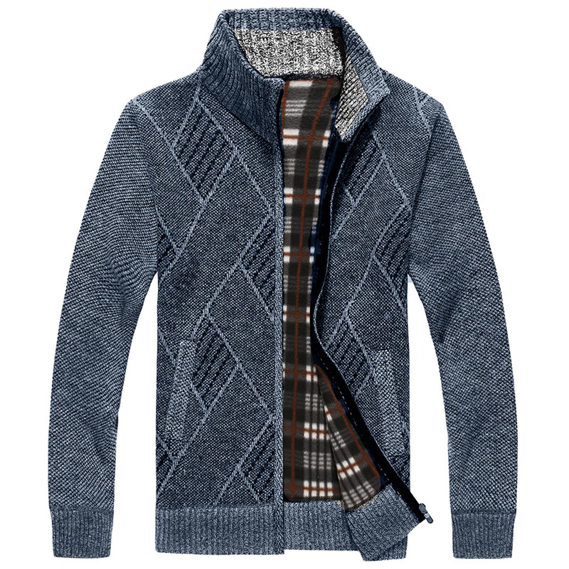 中老年男式开胸毛衣欧美风男士开衫加绒立领加厚中年针织衫加大码外套
