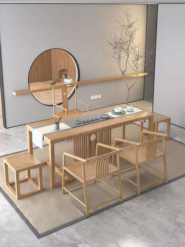 新中式茶台实木茶桌椅组合茶几办公室功夫客厅禅意茶室家具用1米8原木