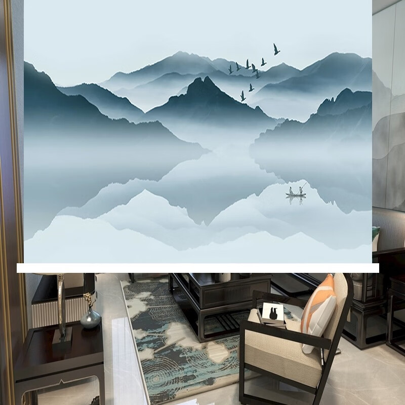 山水画窗帘定制意境山水画水墨卷帘窗帘办公室卧室客厅玄关遮阳遮光免