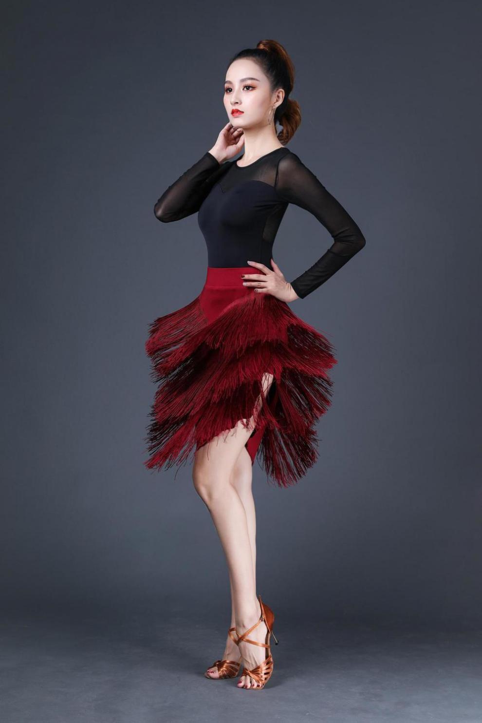 【冬季精选】拉丁舞裙练功服装女成年人半身裙流苏裙下装比赛舞蹈演出